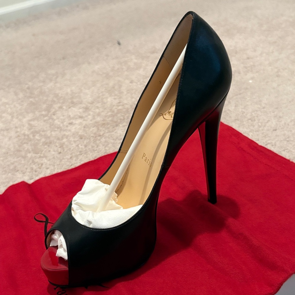 Black and Red Peep-Toe Stiletto Heels